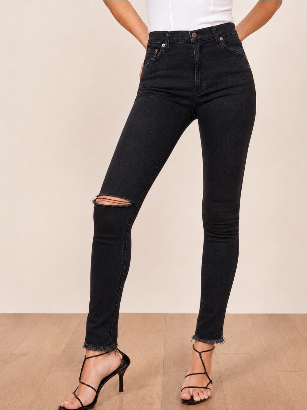Reformation high & skinny faded black jeans, size 23